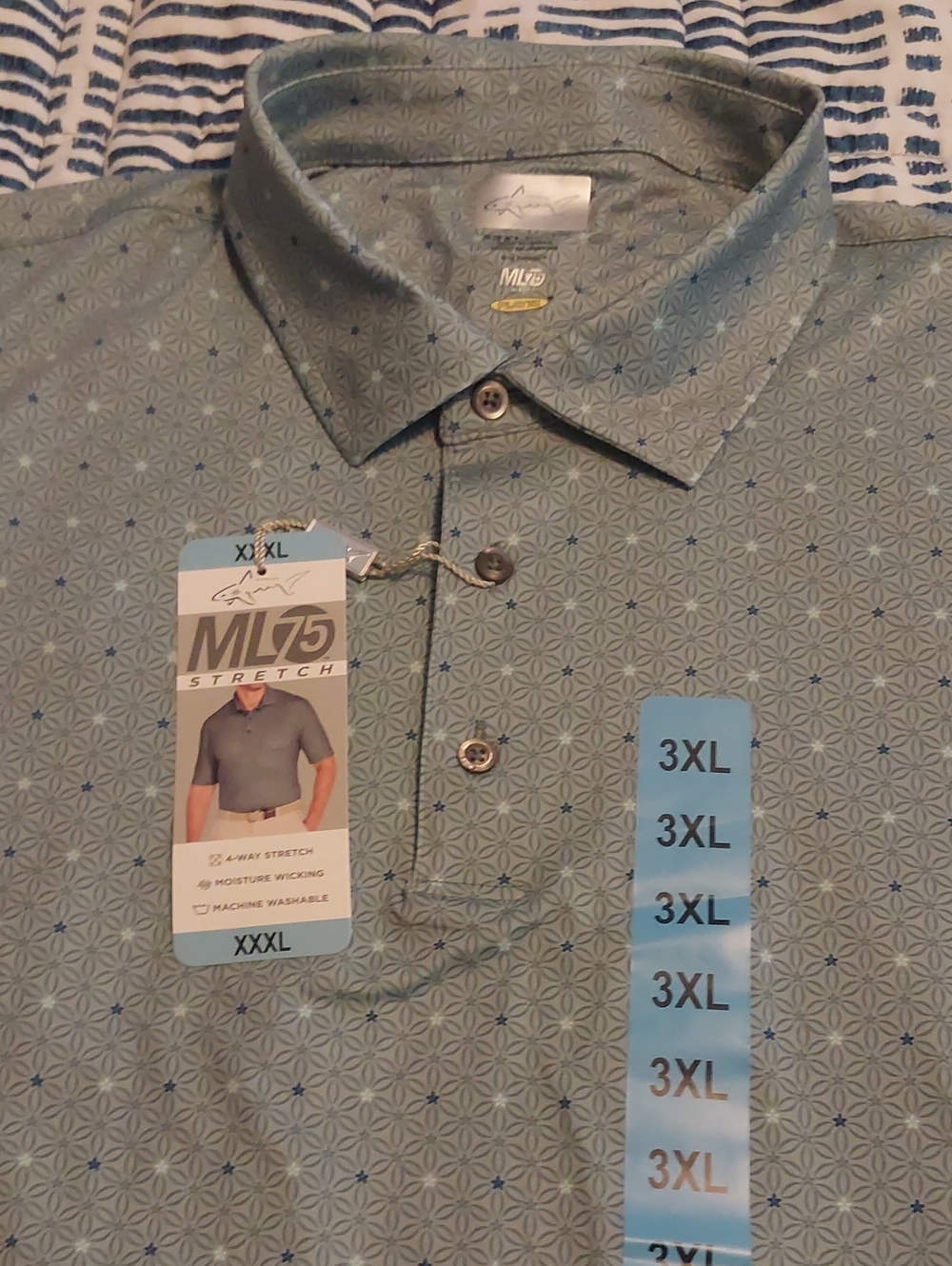 Greg Norman Collection Sage Green Geometric Short Sleeve Polo